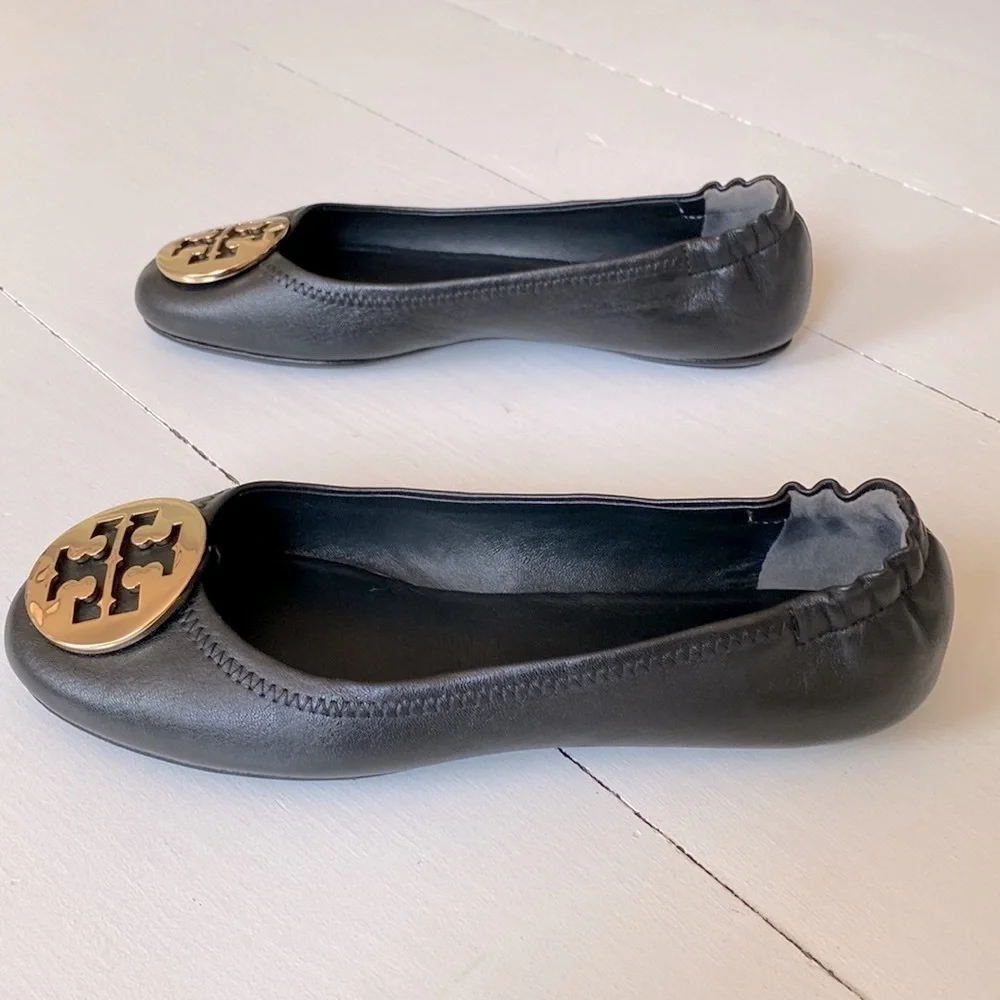 Tory Burch Mini Travel Ballet w/Metal Logo, Napa Leather, size 6.5, NWOT